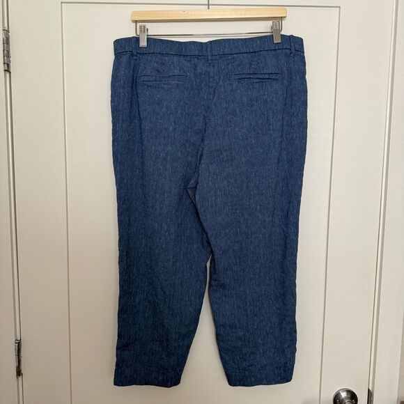 J Jill Linen Stretch Pants Womens Sz L Petite Blue Cropped Linen Blend Coastal - Picture 4 of 12